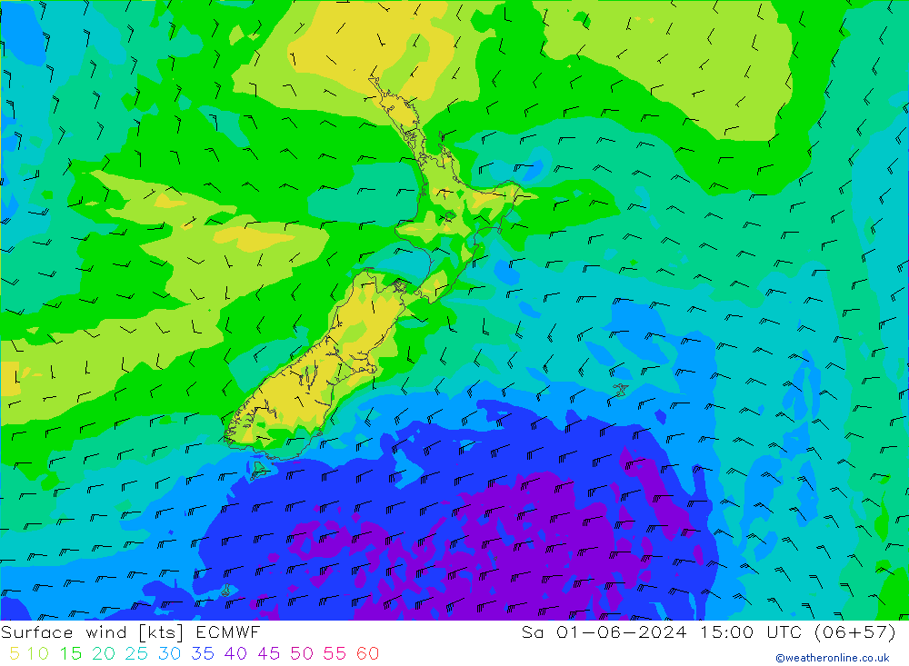 Rüzgar 10 m ECMWF Cts 01.06.2024 15 UTC