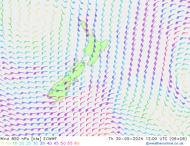 Wind 850 hPa ECMWF Do 30.05.2024 12 UTC