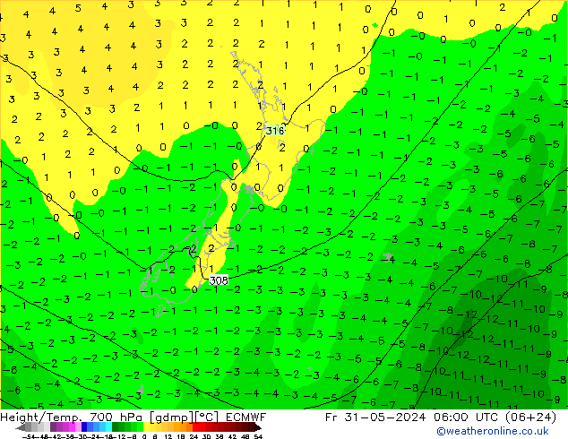 Height/Temp. 700 hPa ECMWF pt. 31.05.2024 06 UTC