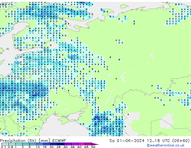 Precipitação (6h) ECMWF Sáb 01.06.2024 18 UTC