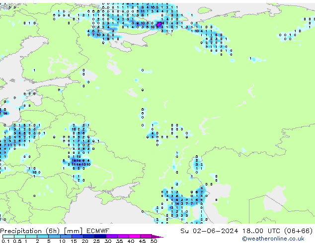 Precipitação (6h) ECMWF Dom 02.06.2024 00 UTC