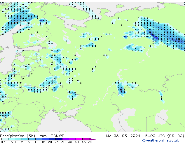 Yağış (6h) ECMWF Pzt 03.06.2024 00 UTC