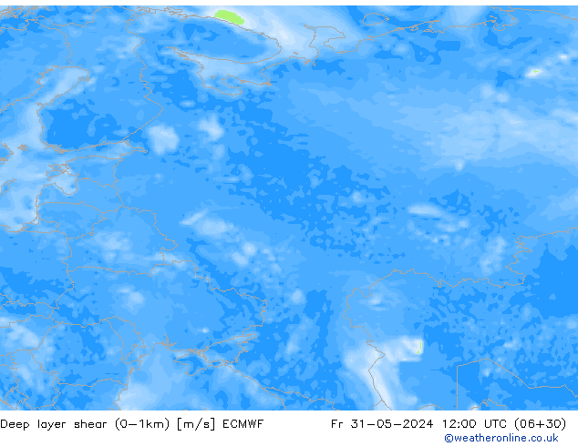 Deep layer shear (0-1km) ECMWF vr 31.05.2024 12 UTC