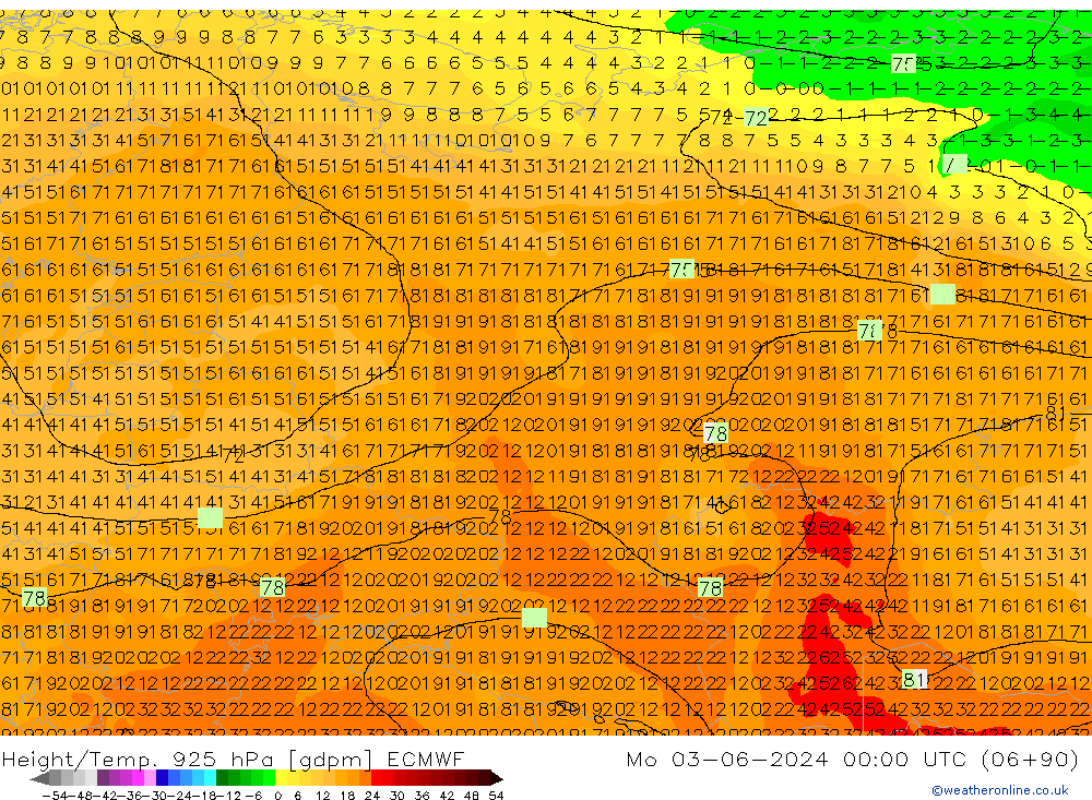 Hoogte/Temp. 925 hPa ECMWF ma 03.06.2024 00 UTC