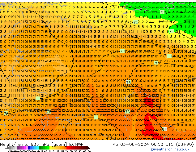 Hoogte/Temp. 925 hPa ECMWF ma 03.06.2024 00 UTC