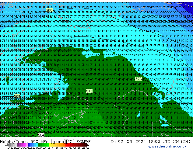 Z500/Rain (+SLP)/Z850 ECMWF dom 02.06.2024 18 UTC