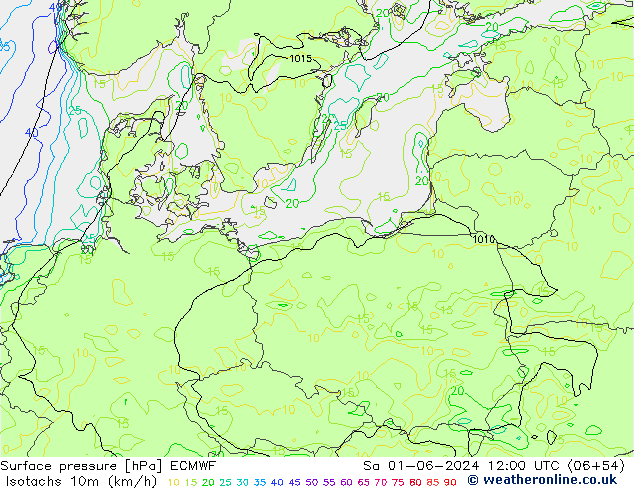 Isotaca (kph) ECMWF sáb 01.06.2024 12 UTC