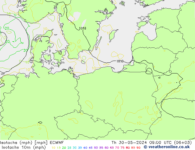 Eşrüzgar Hızları mph ECMWF Per 30.05.2024 09 UTC