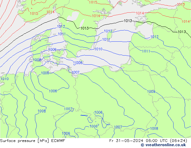 Atmosférický tlak ECMWF Pá 31.05.2024 06 UTC