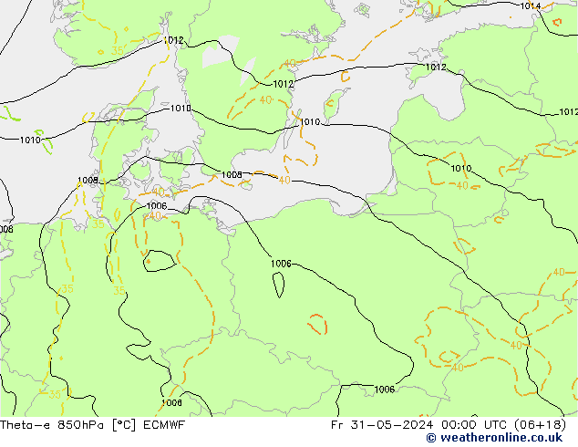 Theta-e 850hPa ECMWF pt. 31.05.2024 00 UTC