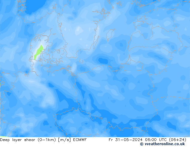 Deep layer shear (0-1km) ECMWF ven 31.05.2024 06 UTC