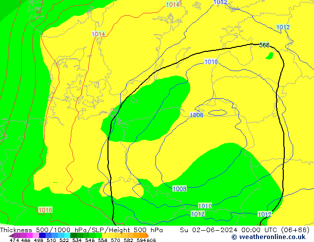 500-1000 hPa Kalınlığı ECMWF Paz 02.06.2024 00 UTC