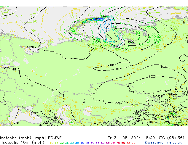 Isotachs (mph) ECMWF Fr 31.05.2024 18 UTC