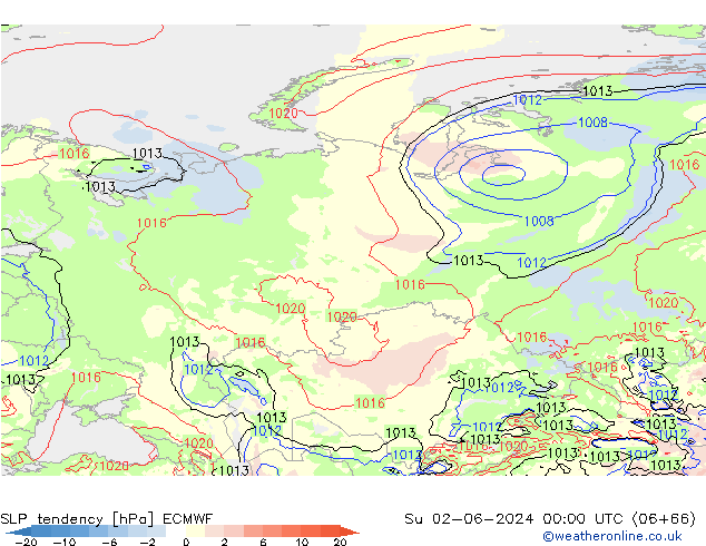 SLP tendency ECMWF Su 02.06.2024 00 UTC