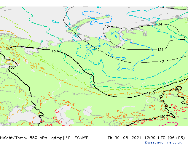 Z500/Rain (+SLP)/Z850 ECMWF Th 30.05.2024 12 UTC