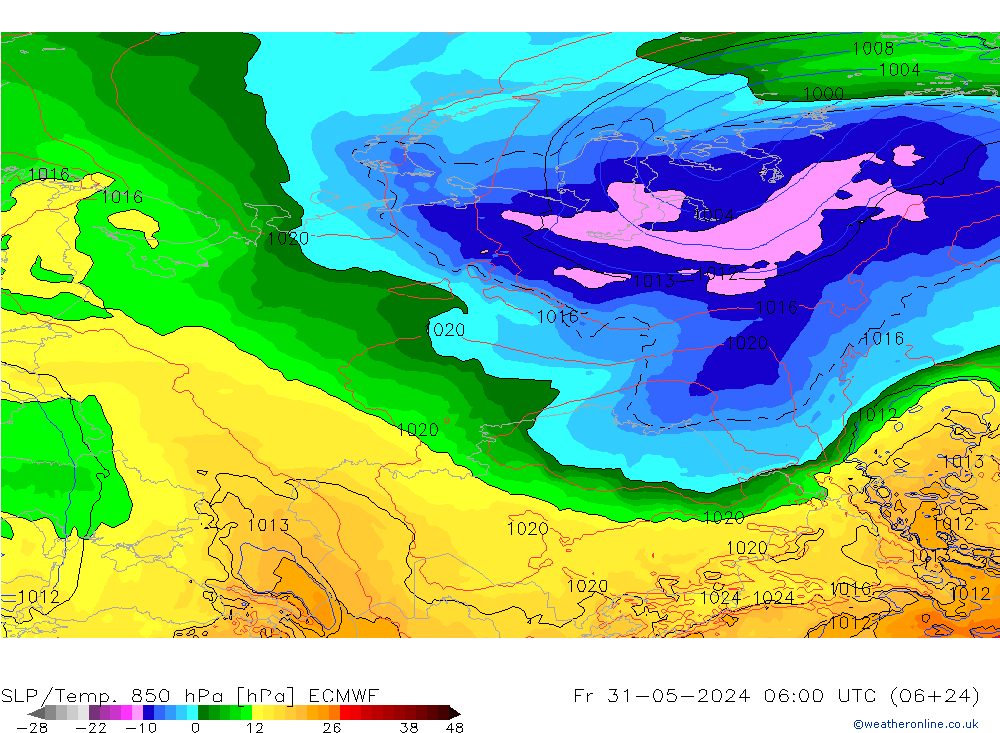 850 hPa Yer Bas./Sıc ECMWF Cu 31.05.2024 06 UTC