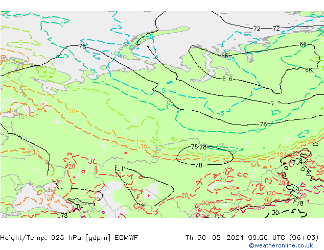 Geop./Temp. 925 hPa ECMWF jue 30.05.2024 09 UTC