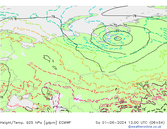 Height/Temp. 925 гПа ECMWF сб 01.06.2024 12 UTC