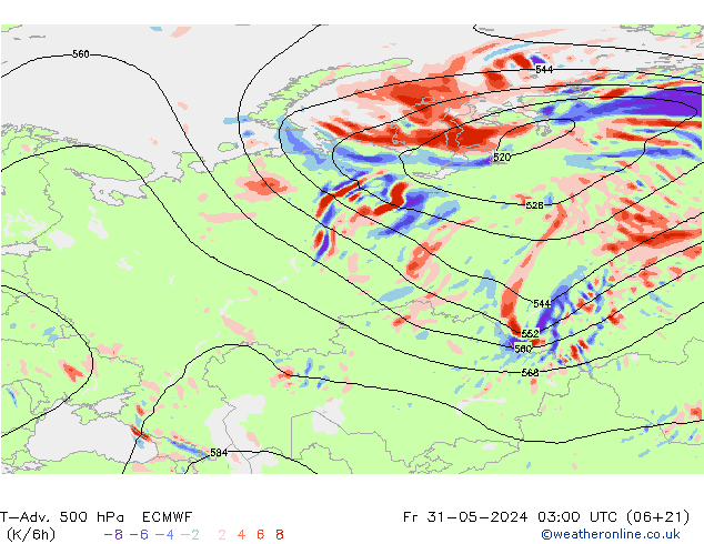 T-Adv. 500 hPa ECMWF Fr 31.05.2024 03 UTC