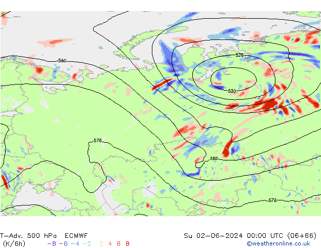 T-Adv. 500 гПа ECMWF Вс 02.06.2024 00 UTC