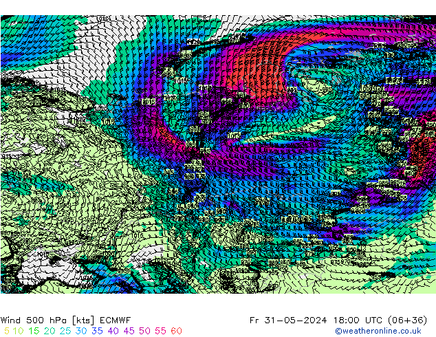Wind 500 hPa ECMWF Fr 31.05.2024 18 UTC