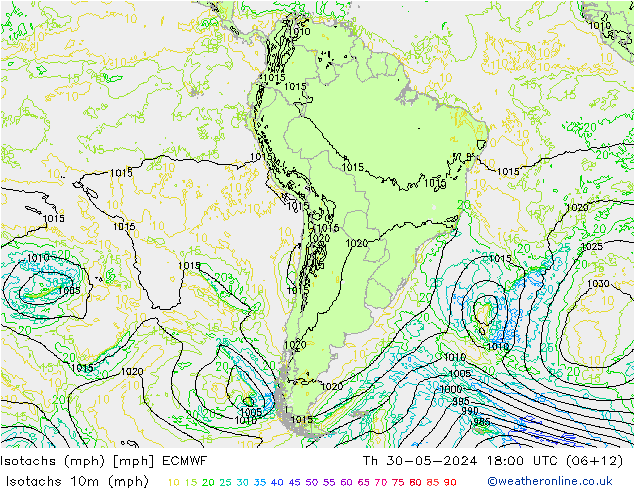 Isotachs (mph) ECMWF Th 30.05.2024 18 UTC