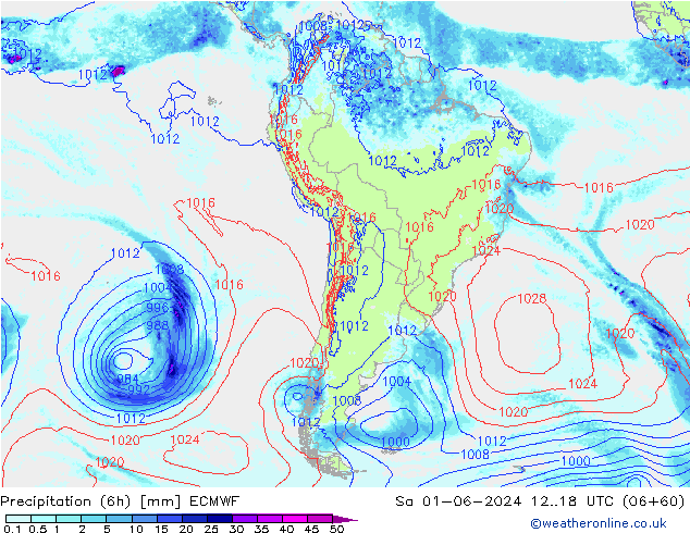 Z500/Rain (+SLP)/Z850 ECMWF Sáb 01.06.2024 18 UTC