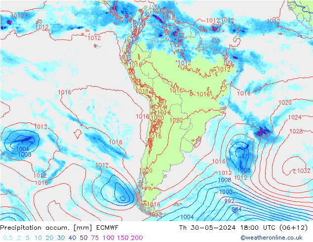 Precipitation accum. ECMWF Th 30.05.2024 18 UTC