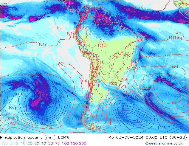 Precipitation accum. ECMWF Po 03.06.2024 00 UTC