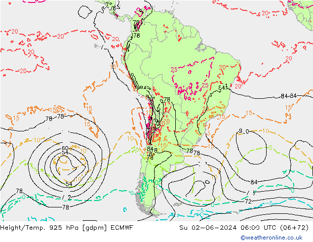 Height/Temp. 925 hPa ECMWF  02.06.2024 06 UTC