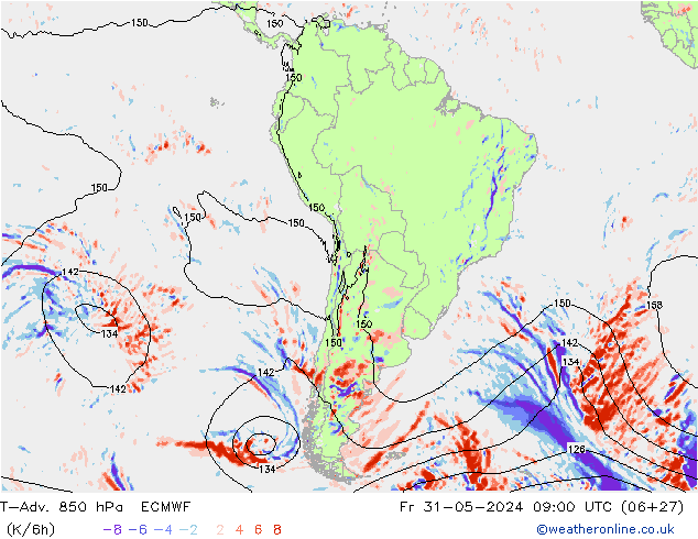 T-Adv. 850 hPa ECMWF vie 31.05.2024 09 UTC