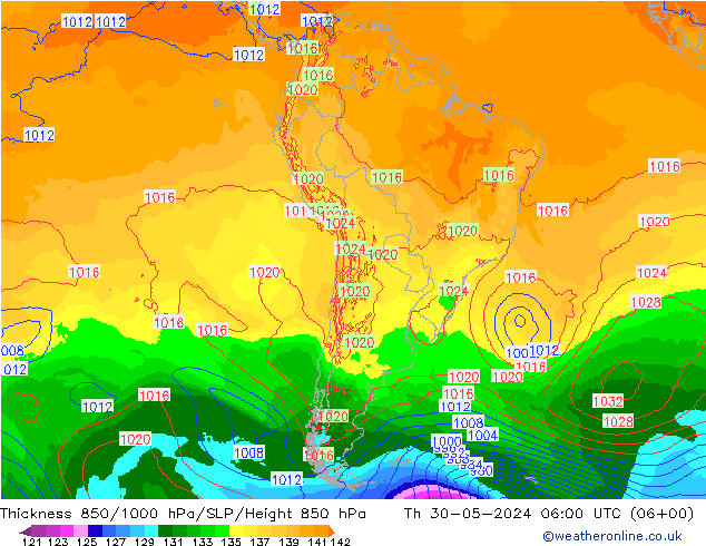 Schichtdicke 850-1000 hPa ECMWF Do 30.05.2024 06 UTC