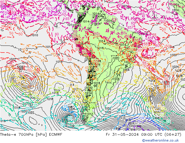 Theta-e 700hPa ECMWF Cu 31.05.2024 09 UTC