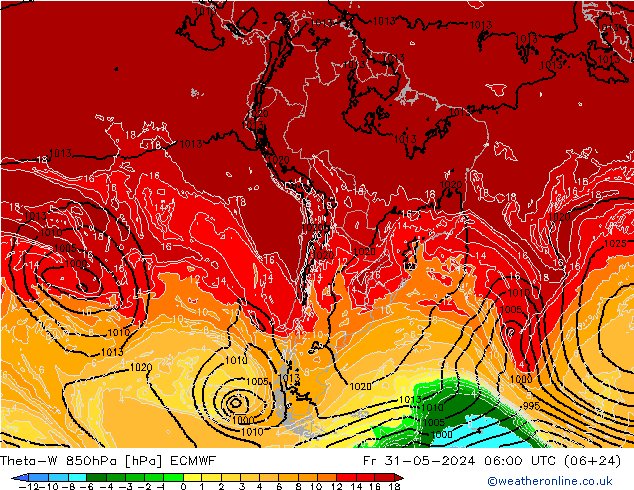 Theta-W 850hPa ECMWF Fr 31.05.2024 06 UTC