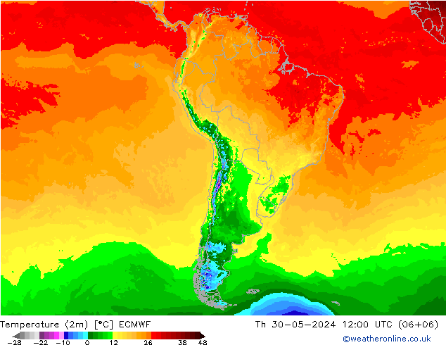 Temperature (2m) ECMWF Th 30.05.2024 12 UTC