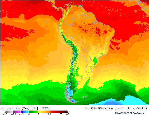Temperature (2m) ECMWF Sa 01.06.2024 03 UTC