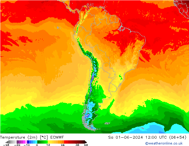 карта температуры ECMWF сб 01.06.2024 12 UTC