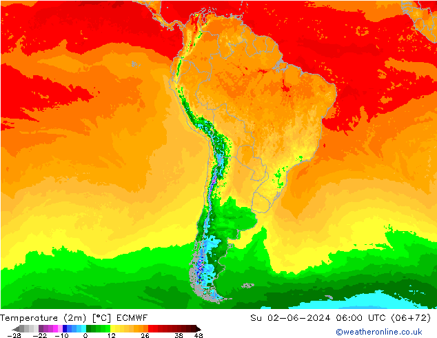 Sıcaklık Haritası (2m) ECMWF Paz 02.06.2024 06 UTC