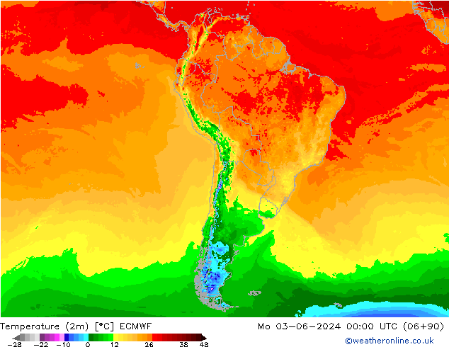 Sıcaklık Haritası (2m) ECMWF Pzt 03.06.2024 00 UTC