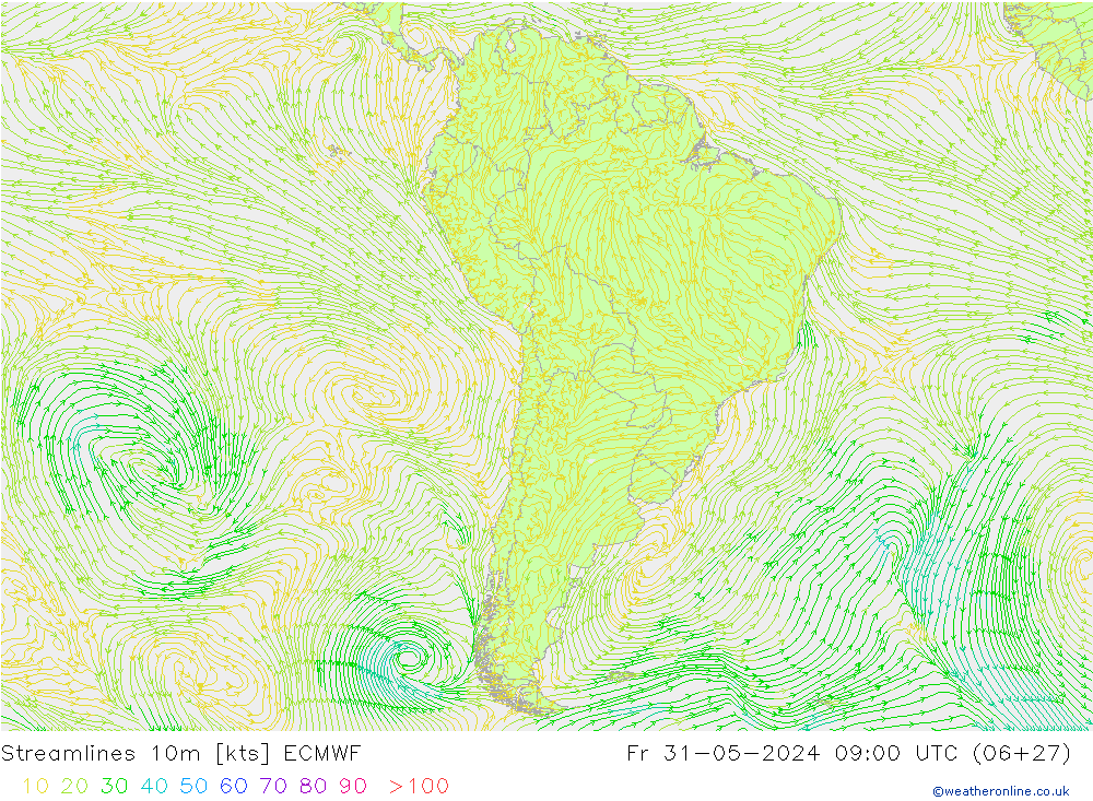 Linea di flusso 10m ECMWF ven 31.05.2024 09 UTC
