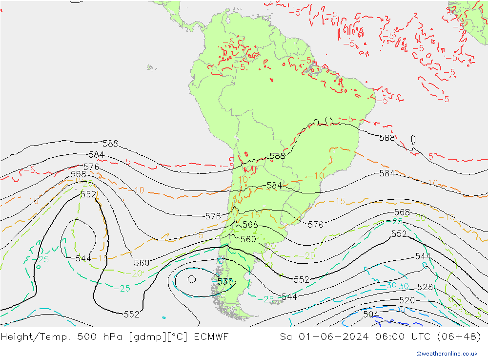Z500/Rain (+SLP)/Z850 ECMWF sam 01.06.2024 06 UTC