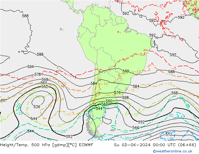 Z500/Rain (+SLP)/Z850 ECMWF So 02.06.2024 00 UTC