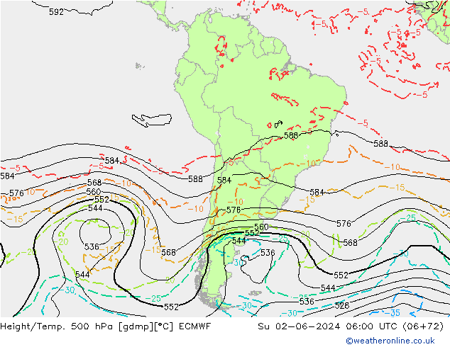 Height/Temp. 500 hPa ECMWF Su 02.06.2024 06 UTC