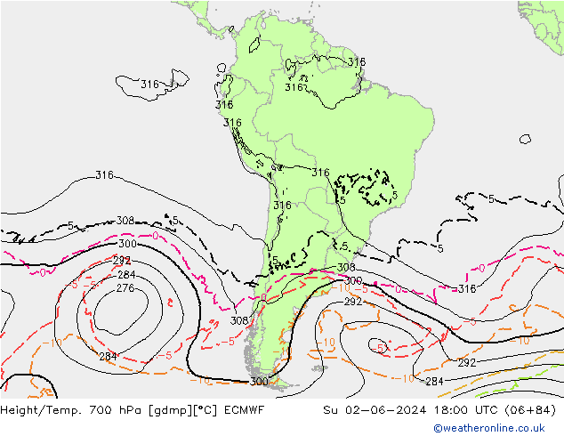 Yükseklik/Sıc. 700 hPa ECMWF Paz 02.06.2024 18 UTC