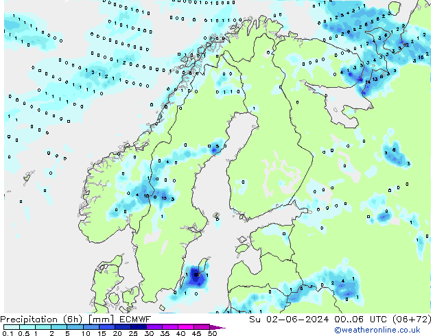 Z500/Yağmur (+YB)/Z850 ECMWF Paz 02.06.2024 06 UTC