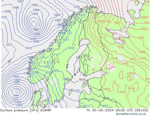 Presión superficial ECMWF jue 30.05.2024 06 UTC