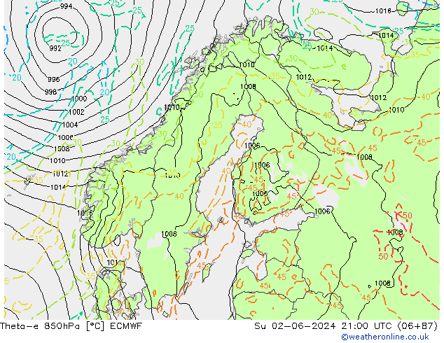 Theta-e 850hPa ECMWF Ne 02.06.2024 21 UTC