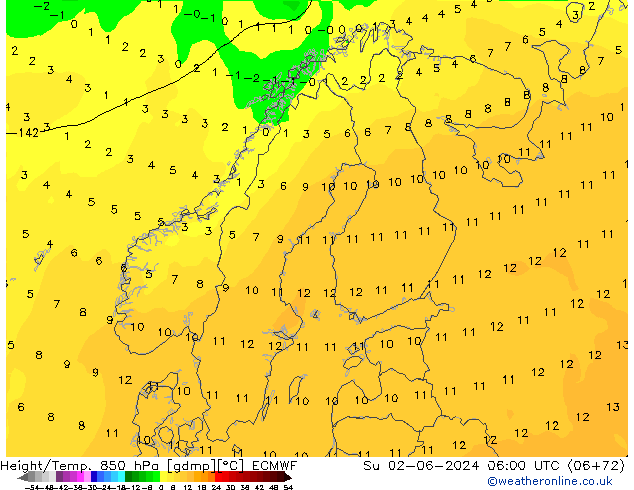 Z500/Yağmur (+YB)/Z850 ECMWF Paz 02.06.2024 06 UTC