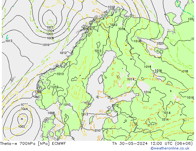 Theta-e 700hPa ECMWF Do 30.05.2024 12 UTC