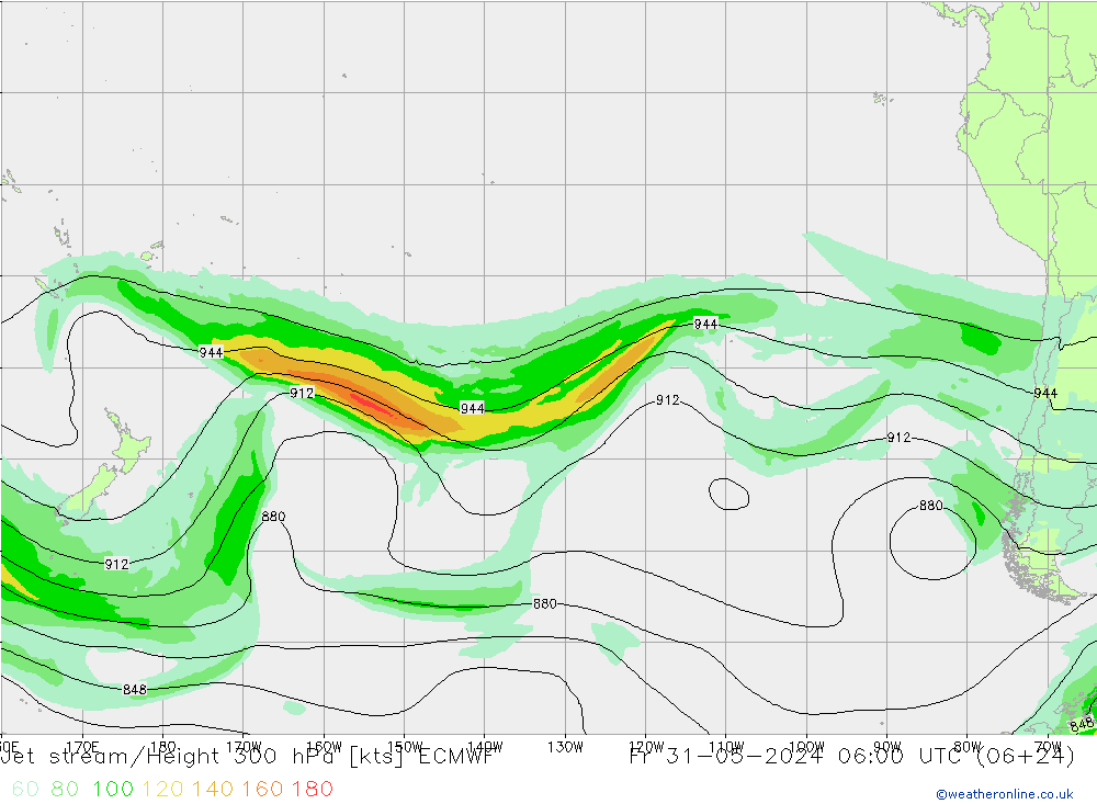 Jet stream/Height 300 hPa ECMWF Pá 31.05.2024 06 UTC